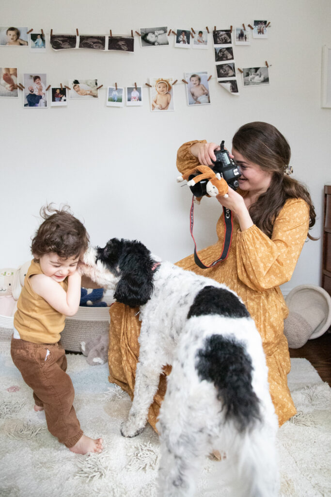 Hudson Valley Photographer Laura Simon plays at home with her toddler, dog and camera attempting to take her own family photos.